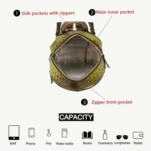 American Bee Preppy Vegan Leather Croc Backpack & Wallet Set in Brown. NWT - Picture 13 of 14